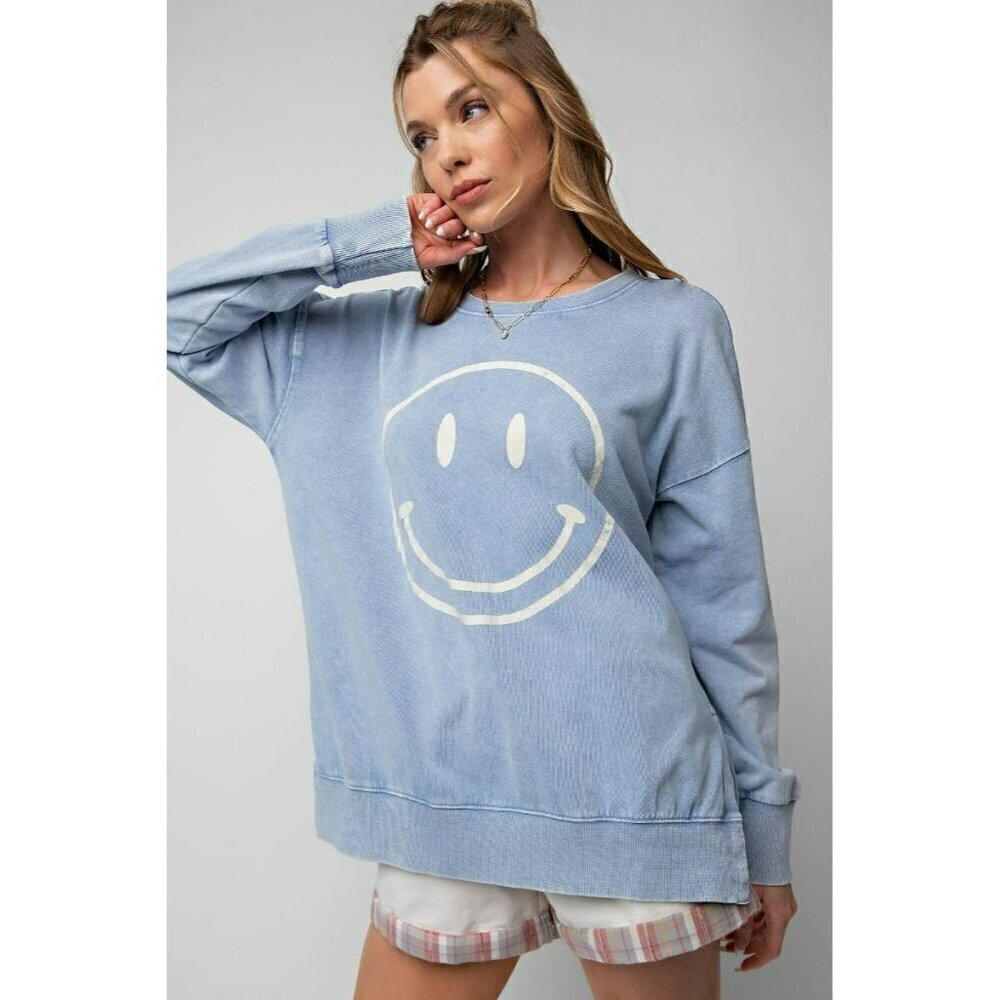 Don't Forget to Smile Mineral Wash Top in Peri Blue - Picture 2 of 5